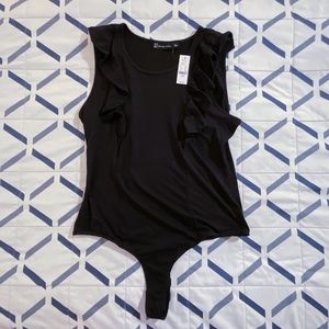 NY&C Black Ruffle Tank Bodysuit NWT